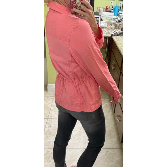 Talbots Medium Pink Utility Zip Jacket Casual Drawstring cotton linen lyocell - Picture 5 of 11